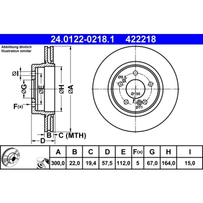 Kuva ATE 24.0122 0218.1 Jarrulevyt 300,0 22,0 5 112,0 Tuuletettu pinnoitettu Seostettu / hiilletty MERCEDES BENZ: W124 Sedan, E sarja SL Cabriolet