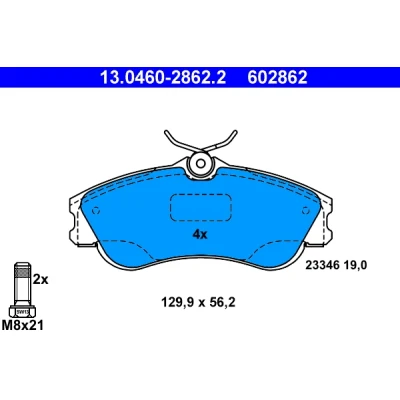 Kuva ATE 13.0460 2862.2 Jarrupalat Ilman kulumisenilmaisinta Jarrusatulan ruuveilla PEUGEOT: 206 Hatchback, 207 SW, CITROËN: Xsara Picasso