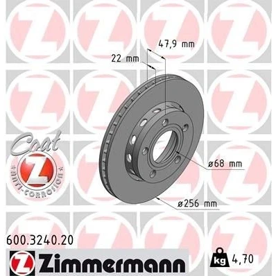 Kuva ZIMMERMANN COAT Z 600.3240.20 Jarrulevyt 256 22 5/5 5 112 Tuuletettu, ulko pinnoitettu hiiliteräs AUDI: A4 B5 Avant, Sedan