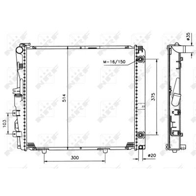 Kuva NRF 526573 Jäähdytin Alumiini 533 485 42 asennusosilla Jäähdytysrivat juotetut MERCEDES BENZ: W124 Sedan, Farmari, E sarja T modell