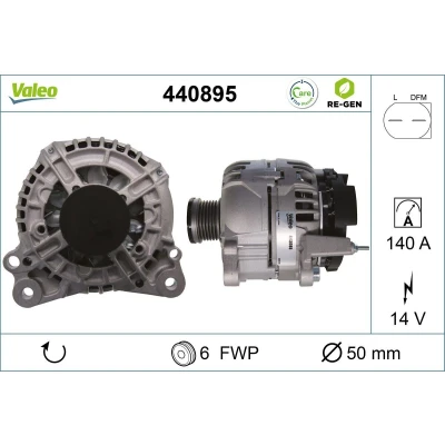 Kuva VALEO 440895 Laturi 14V 140A SKODA: Octavia 2 Combi, II Hatchback, Fabia 2, SEAT: Altea XL, Ibiza 4 ST, Leon VOLKSWAGEN: Golf 6