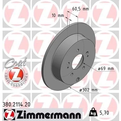 Kuva ZIMMERMANN COAT Z 380.2114.20 Jarrulevyt 302 10 8/5 5 114 täysi pinnoitettu MITSUBISHI: Grandis