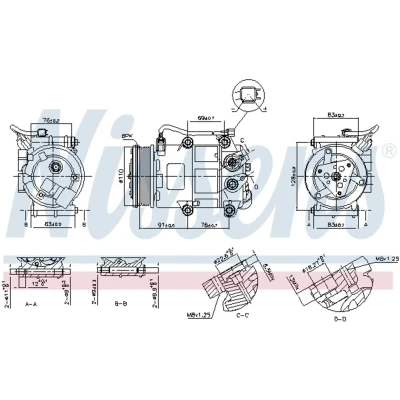 Kuva NISSENS 890655 Ilmastoinnin Kompressori VS16 12 PAG 46, 46 YF R 134a FORD: FIESTA 6, FOCUS 3 Turnier