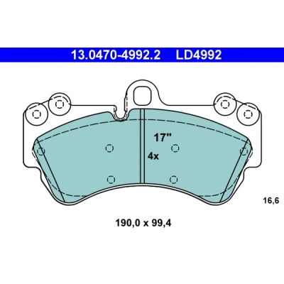 Kuva ATE Ceramic 13.0470 4992.2 Jarrupalat Kulumisenilmaisemelle, Ilman kulumisenilmaisinta PORSCHE: Cayenne, VOLKSWAGEN: Touareg I