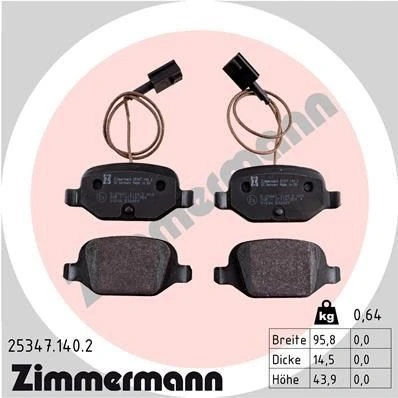 Kuva ZIMMERMANN 25347.140.2 Jarrupalat Sis. kulumisenilmaisimen Ruuveilla Valokuva vastaa toimituslaajuutta FIAT: 500 Hatchback