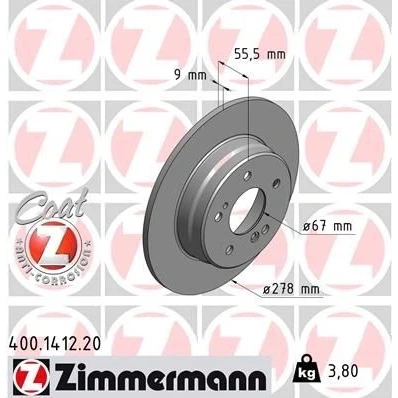 Kuva ZIMMERMANN COAT Z 400.1412.20 Jarrulevyt 278 9 7/5 5 112 täysi pinnoitettu MERCEDES BENZ: C sarja T modell, Sedan, W124 Sedan