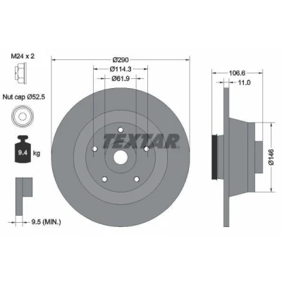 Kuva TEXTAR Jarrulevy RENAULT: MEGANE 3 Coupe 11mm 05/05 114,3mm täysi pinnoitettu 92269603 402023273R,432020021R Jarrulevyt