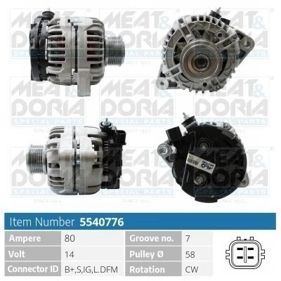 Kuva MEAT &amp; DORIA 5540776 Laturi 14V 80A TOYOTA: HIACE 4 Kasten, HILUX 3 Pick up, Land Cruiser Prado 120