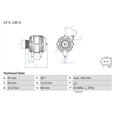 Kuva BOSCH 0 986 042 820 Laturi 14V 120A IVECO: DAILY 3 Bus