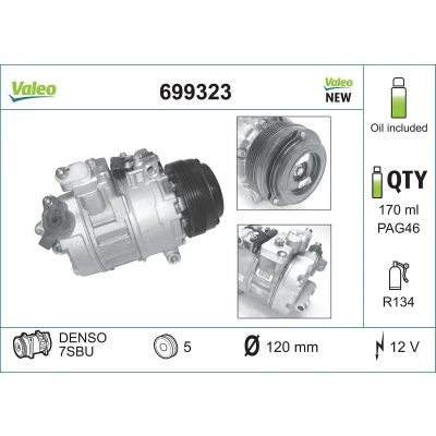 Kuva VALEO NEW ORIGINAL PART 699323 Ilmastoinnin Kompressori 7SBU16 12 PAG 46 R 134a kompressoriöljyllä BMW: 3 Compact, Sedan, 7