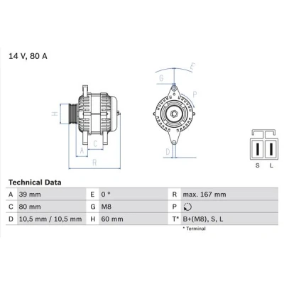 Kuva BOSCH 0 986 045 701 Laturi 14V 80A NISSAN: Primera Sedan, Almera 2 Limousine, II Hatchback