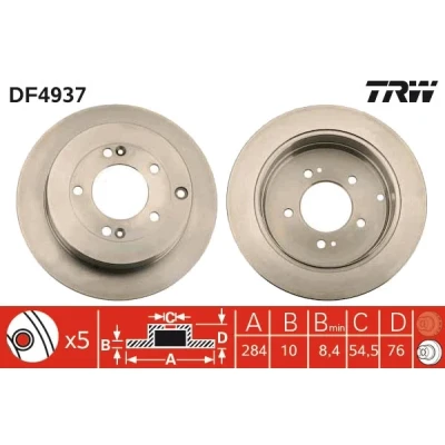 Kuva TRW DF4937 Jarrulevyt 284 10 5 114,3 täysi Lakattu