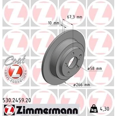Kuva ZIMMERMANN COAT Z 530.2459.20 Jarrulevyt 266 10 7/5 5 100 täysi pinnoitettu SUBARU: Impreza II Sedan, Forester II, I Sedan