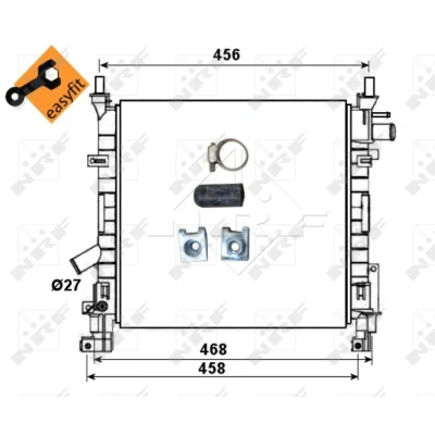 Kuva NRF EASY FIT 53651 Jäähdytin Alumiini 380 360 34 asennusosilla Jäähdytysrivat mekaan. kiinnitetyt