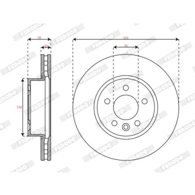 Kuva FERODO Jarrulevy VOLKSWAGEN: Crafter Van 325mm 30mm 5 16.6 Tuuletettu pinnoitettu DDF3104C 1 2N0615301B Jarrulevyt