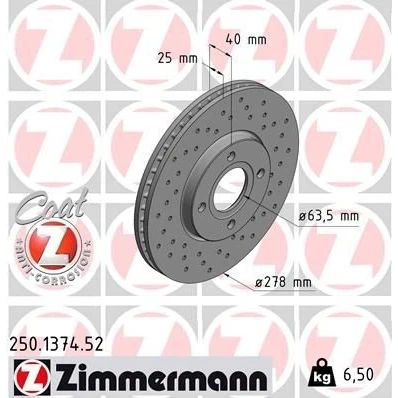 Kuva ZIMMERMANN SPORT COAT Z 250.1374.52 Jarrulevyt 278 25 4/4 4 108 tuuletettu sisältä, reijitetty pinnoitettu FORD: Ecosport Mk2