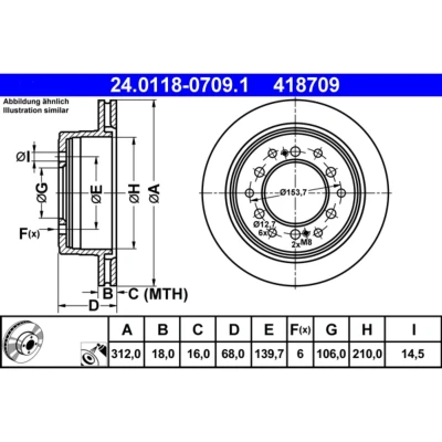 Kuva ATE 24.0118 0709.1 Jarrulevyt 312,0 18,0 6 139,7 Tuuletettu pinnoitettu TOYOTA: Land Cruiser Prado 150, 120, 90