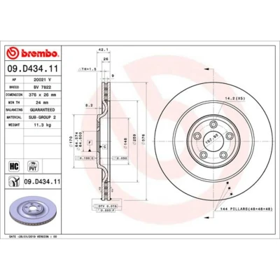 Kuva BREMBO 09.D434.11 Jarrulevyt 376 26 5 tuuletettu sisältä pinnoitettu hiiliteräs JAGUAR: XF Sedan, XJ Sportbrake