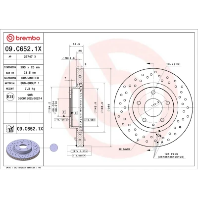 Kuva BREMBO Jarrulevy MAZDA: 3 Hatchback, CX 3, Sedan 295mm 25mm 5 rei&#039;itetty/tuuletettu sisältä pinnoitettu 09.C652.1X Jarrulevyt