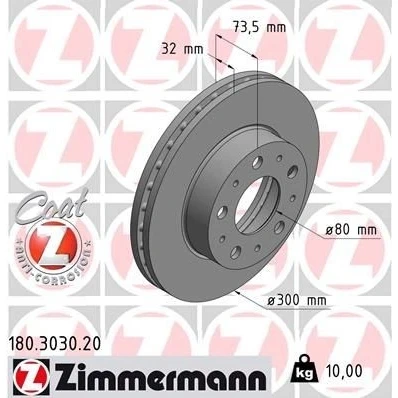 Kuva ZIMMERMANN COAT Z 180.3030.20 Jarrulevyt 300 32 10/5 5 130 tuuletettu sisältä pinnoitettu FIAT: Ducato III Flatbed Kuorma auto / Alusta