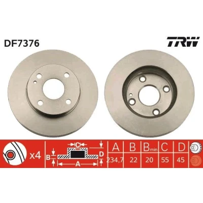 Kuva TRW DF7376 Jarrulevyt 235 22 4 100 Tuuletettu Lakattu MAZDA: FAMILIA 5