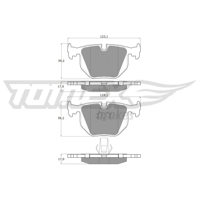 Kuva TOMEX brakes TX 13 19 Jarrupalat Taka akseli Kulumisenilmaisemelle BMW: 3 Touring, X3, Sedan, LAND ROVER: Range Rover