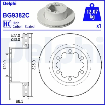 Kuva DELPHI Jarrulevy VOLKSWAGEN: Crafter Van 30mm 6 Tuuletettu pinnoitettu hiiliteräs BG9382C 2N0615601B Jarrulevyt