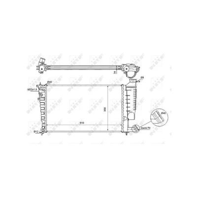 Kuva NRF 54715 Jäähdytin Alumiini 610 358 16 Tiivisterenkaalla Jäähdytysrivat juotetut CITROËN: Xsara Coupe, Hatchback, PEUGEOT: 306 Hatchback