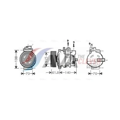 Kuva AVA COOLING SYSTEMS AIAK263 Ilmastoinnin Kompressori 7SEU16C 12V PAG 46 R134a kompressoriöljyllä, magneettikytkimellä, ilman diodia