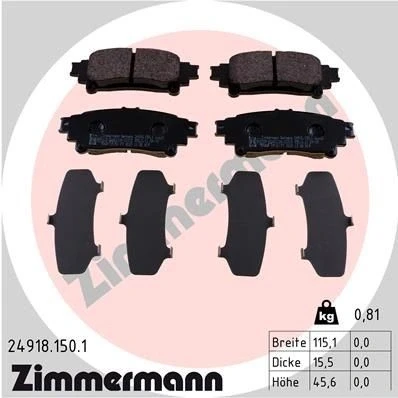 Kuva ZIMMERMANN 24918.150.1 Jarrupalat Valokuva vastaa toimituslaajuutta LEXUS: RX III, GS IV, TOYOTA: Prius Plus