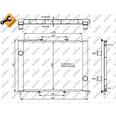 Kuva NRF EASY FIT 35887 Ilmastoinnin Lauhdutin Tiivisterenkaalla 14,4 11,1 Alumiini 470 RENAULT: CLIO 2