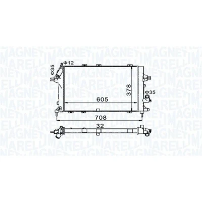Kuva MAGNETI MARELLI 350213153400 Jäähdytin 605 378 23 Jäähdytysrivat mekaan. kiinnitetyt OPEL: Zafira B, Astra H GTC, Caravan