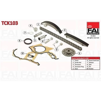 Kuva FAI AutoParts TCK103 Jakoketjusarja Tiivisteillä, Hammaspyörillä Yksinkertainen, Niittiketju SAAB: 9 3 Sedan, Hatchback, 5 Sedan