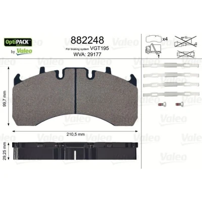 Kuva VALEO 882248 Jarrupalat OPTIPACK Taka akseli Ilman kulumisenilmaisinta Ruuveilla VOLVO: FH II
