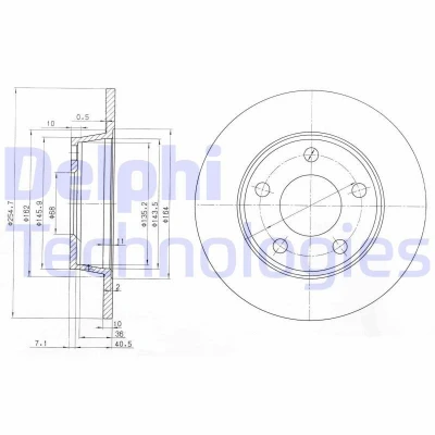 Kuva DELPHI BG3671 Jarrulevyt 255 10 5 täysi rasvattu käsittelemätön ilman pyöränlaakeria, ABS sensorirengasta AUDI: A6 C5 Avant, Allroad