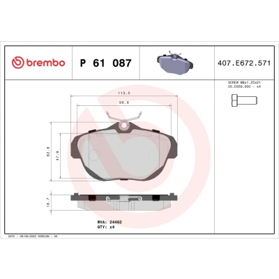 Kuva BREMBO P 61 087 Jarrupalat Ilman kulumisenilmaisinta Huudonvaimennuspellillä, Jarrusatulan ruuveilla tarvikkeita CITROËN: C6 Sedan