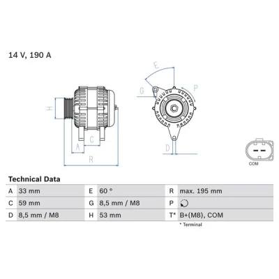 Kuva BOSCH 0 986 082 140 Laturi 14V 190A MERCEDES BENZ: E sarja Sedan