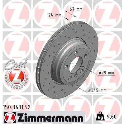 Kuva ZIMMERMANN SPORT COAT Z 150.3411.52 Jarrulevyt 345 24 6/5 5 120 Tuuletettu, ulko, reijitetty pinnoitettu hiiliteräs BMW: 7