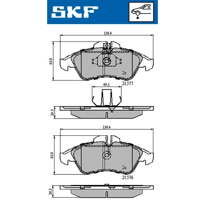 Kuva SKF VKBP 80254 Jarrupalat Kulumisenilmaisemelle MERCEDES BENZ: Sprinter 3 T Bussi, Van, Vito VOLKSWAGEN: LT 28 46 2 Kasten