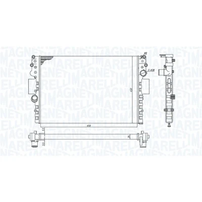 Kuva MAGNETI MARELLI 350213183800 Jäähdytin 650 452 32 Jäähdytysrivat mekaan. kiinnitetyt IVECO: DAILY 3 Bus, Kasten/Kombi, 4 Kasten/Kombi