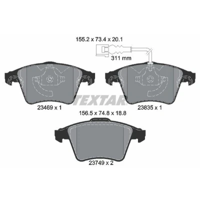 Kuva TEXTAR 2346901 Jarrupalat kulumisvaroitinkoskettimella VOLKSWAGEN: Touareg I