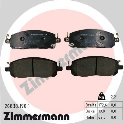 Kuva Jarrupalasarja, levyjarru, Etuakseli Zimmermann 26838.190.1 mitsubishi, nissan, renault OE 4106 015 12R, 4605C312, 4605C463