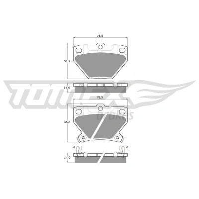 Kuva TOMEX brakes TX 13 77 Jarrupalat Taka akseli akustisella kulumavaroittimella TOYOTA: Corolla IX Hatchback, X Sedan, Station Wagon