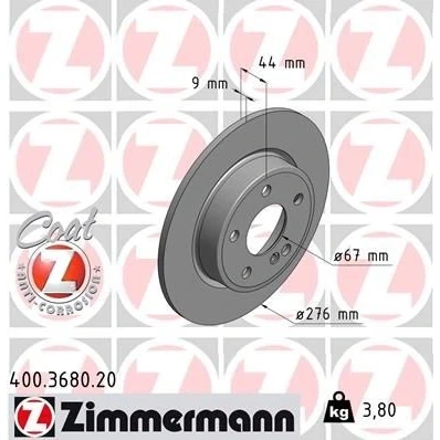 Kuva ZIMMERMANN COAT Z 400.3680.20 Jarrulevyt 276 9 6/5 5 112 täysi pinnoitettu MERCEDES BENZ: B sarja, CLA Coupe, A sarja