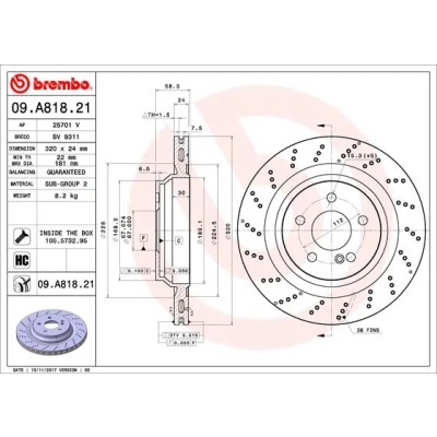 Kuva BREMBO 09.A818.21 Jarrulevyt 320 24 5 rei&#039;itetty/tuuletettu sisältä pinnoitettu hiiliteräs Ruuveilla
