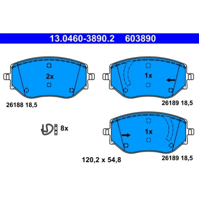 Kuva ATE 13.0460 3890.2 Jarrupalat Ei kulumisenilmaisimelle, Ilman kulumisenilmaisinta Tarvikkeilla RENAULT: Clio V Hatchback