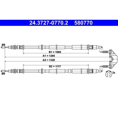 Kuva ATE 24.3727 0770.2 Käsijarruvaijeri 1295, 1328 Tarvikkeilla OPEL: Astra H Caravan, Hatchback