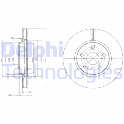 Kuva DELPHI BG4139C Jarrulevyt 296 28 5 Tuuletettu pinnoitettu käsittelemätön ilman pyöränlaakeria, ABS sensorirengasta LEXUS: IS 2, 3