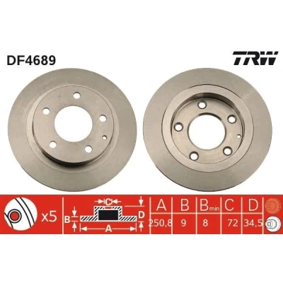 Kuva TRW DF4689 Jarrulevyt 251 9 5 114,3 täysi Lakattu MAZDA: FAMILIA