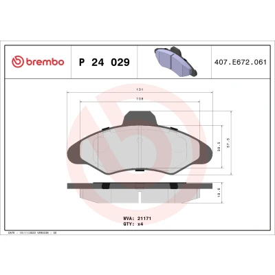 Kuva BREMBO P 24 029 Jarrupalat Ilman kulumisenilmaisinta tarvikkeita FORD: ESCORT 6, 7